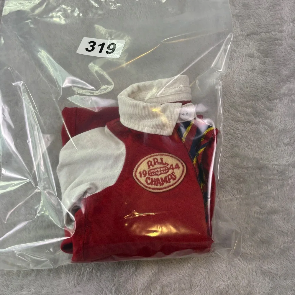 Ralph Lauren Baby One Piece Romper Sz 6M Red‎ White Varsity Patch Long Sleeve